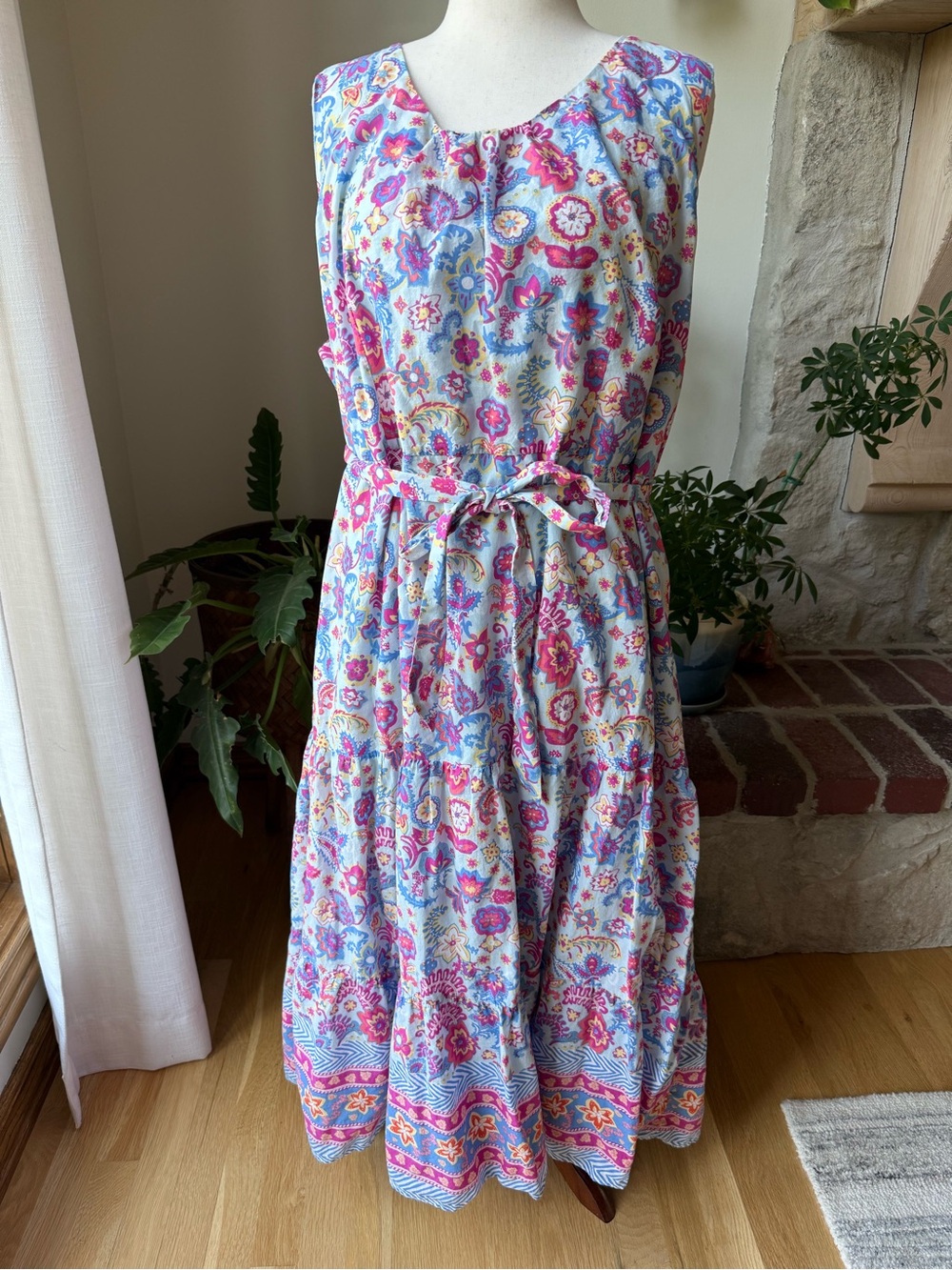 Talbots Floral Sleeveless Tie-Waist Maxi Dress